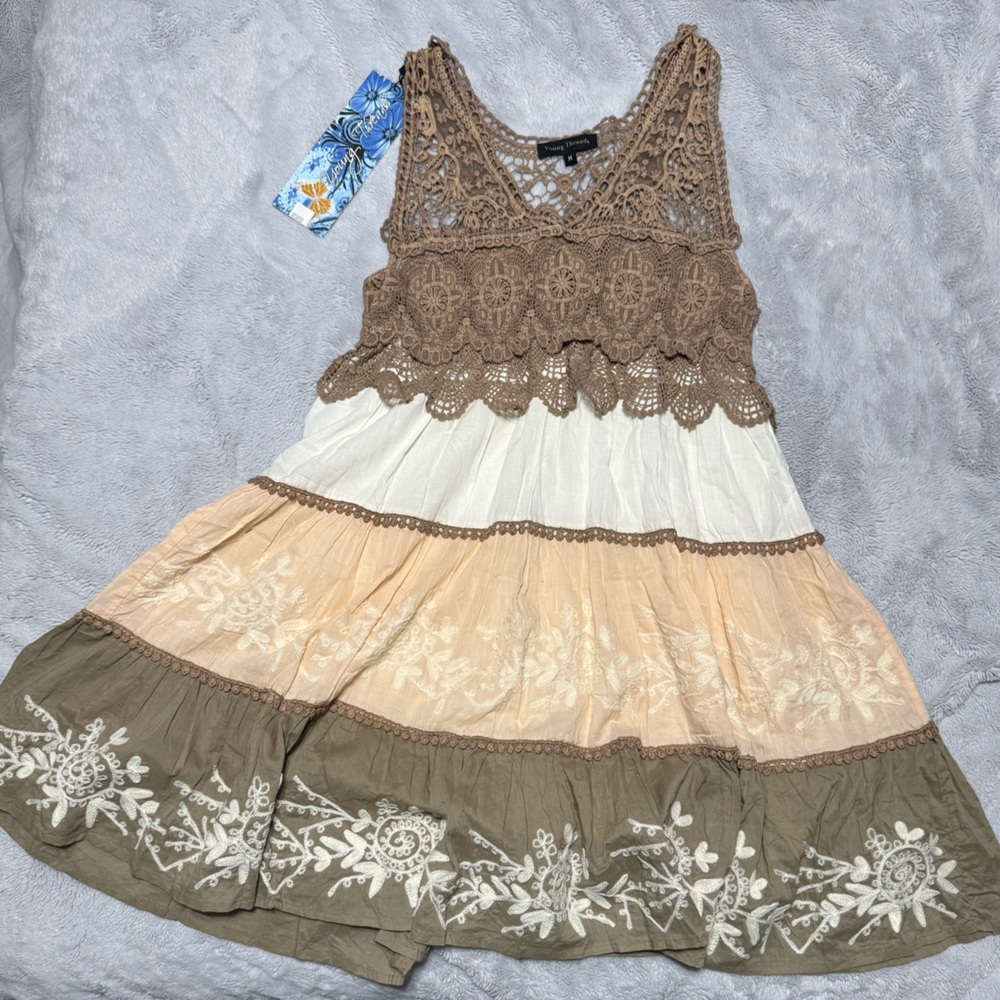 Young Threads Medium Tan/White/Brown Sun Dress